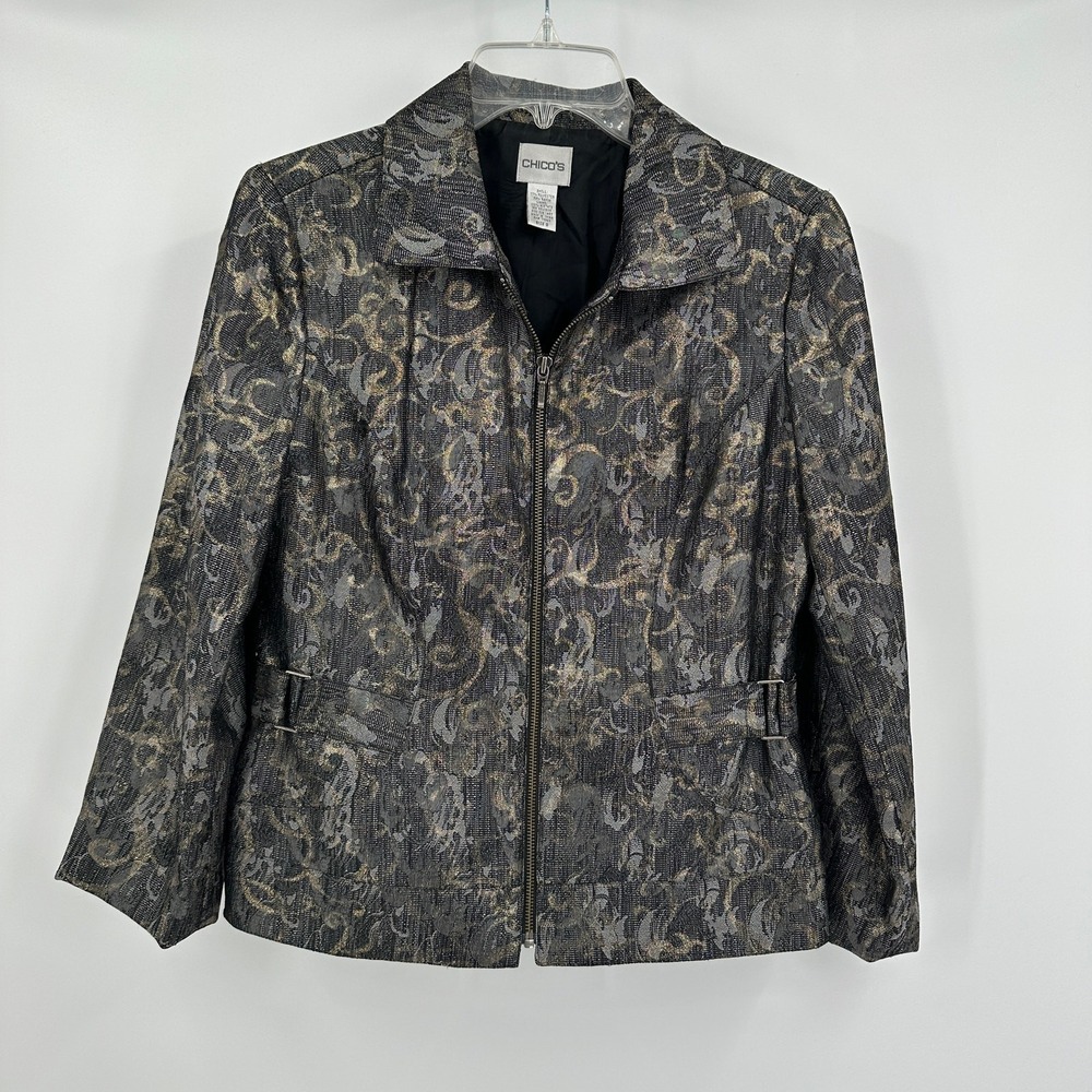 Chicos Womens‎ Metallic Brocade Jacket Size 0 US S Old Money Evening Glam Luxe